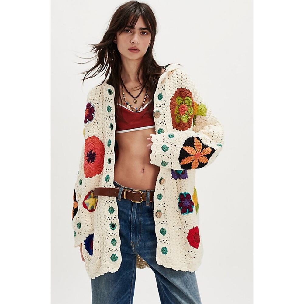 Free People Star Crochet Cardi XS Small Oversized Sold Out Cardigan